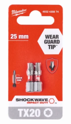 Discount Equideos Embouts de vissage Shockwave TX - 25mm - Milwaukee - 2 pièces